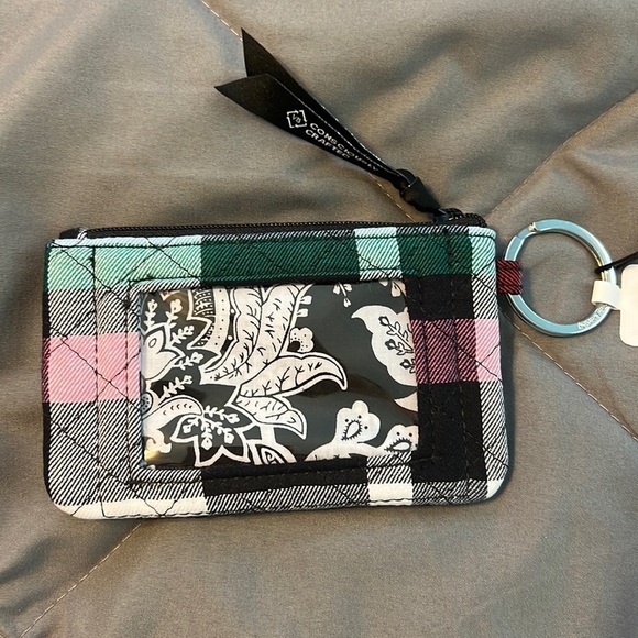 Vera Bradley ID/Money case, silver Key ring plastic window zipper closure - Picture 1 of 7